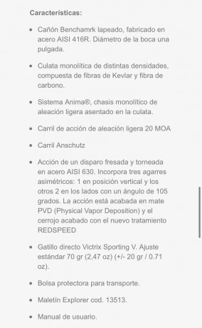 Se vende Victrix Carbono 308win. poco usado, como mucho 100 disparos, la etapa de prueba de municion y 22