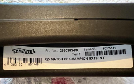 Vendo Pistola Walther Q5 Match SF Champion. Comprada este año , solo se ha usado para probarla, de los 10