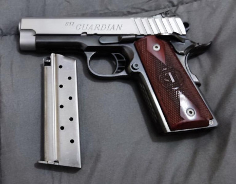 Vendo pistola 9 mm sti guardian 5 pulgadas preciosa y precisa, apenas usada.
Precio 800 euros
Lugar :Cullera 00