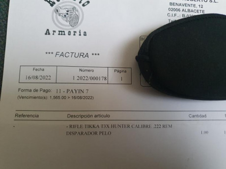 Vendo rifle de cerrojo Tikka T3x Hunter en calibre 222rem. Cañón 57 cm. Cargador 4 cartuchos. Con disparador 00