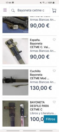 Se vende bayoneta del fusilado asalto CETME mod C (CHOPO). Está en muy buen estado.
Precio 75€ 11