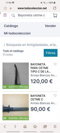 Se vende bayoneta del fusilado asalto CETME mod C (CHOPO). Está en muy buen estado.
Precio 75€ 10