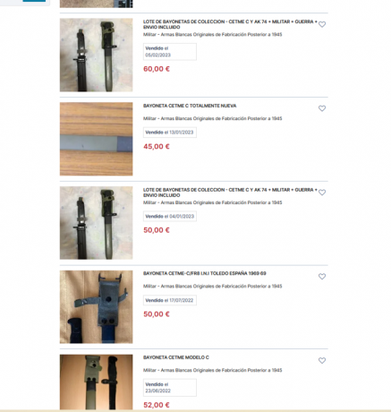 Se vende bayoneta del fusilado asalto CETME mod C (CHOPO). Está en muy buen estado.
Precio 75€ 52