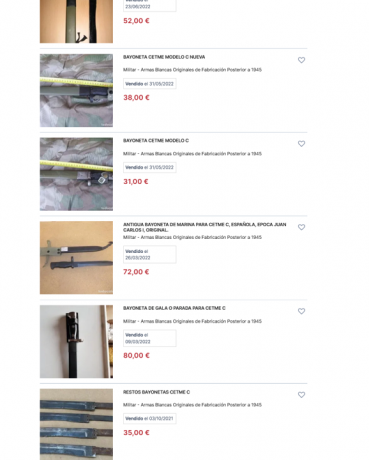 Se vende bayoneta del fusilado asalto CETME mod C (CHOPO). Está en muy buen estado.
Precio 75€ 51
