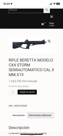 Vendido,NO se cambia- , rifle semiautomatico Beretta cx4 strom 9x19 mm en perfecto estado solo disparado 40