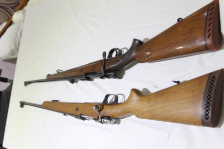 Vendo dos rifles Santa Barbara, uno modelo A, y otro C75, ambos en calibre 308 winchester. Precio 800 02