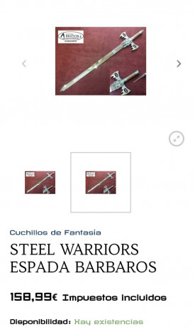 -Espada Bárbaros STEEL WARRIOR (Albacete). Hoja de acero inoxidable 440. Empuñadura metálica (de donde 60