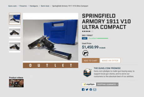 SE VENDE SPRINGFIELD ARMORY V10 ULTRA COMPACT .45 ACP. SIMPLE ACCION. TIPO M1911.

 Comprado a un compañero 20