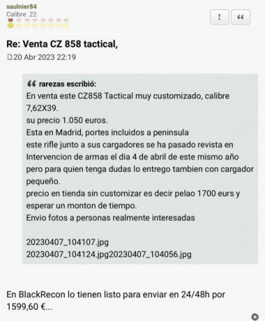 :cry: Por iniciar un nuevo proyecto vendo uno de mis dos AR15 Diamond Back en 300 blackOut con cañón de 110