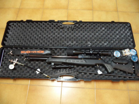 Vendo equipo PCP compuesto por:

Carabina Hatsan BT65RB calibre 5.5 mm
Correa portaarma
Silenciador 
Cañón 01