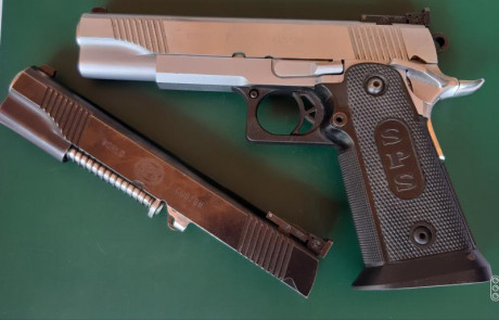 hola. vendo pistola SPS World Custom
dos calibres: 9 Para y 45 ACP  
4 cargadores (2 del 9 y dos del 45)


Ahora 00