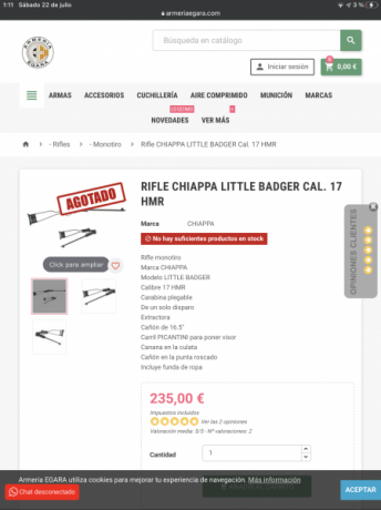 Vendo :180€ Chollazo!!!!!
Estado:NUEVO (0 uso )

Rifle monotiro
Marca CHIAPPA
Modelo LITTLE BADGER
Calibre 10