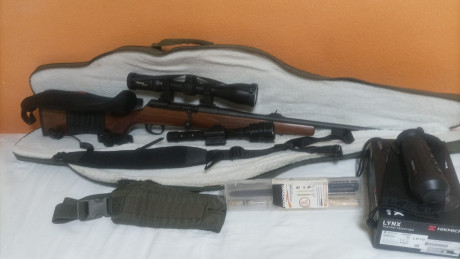 Por dejar las espera un compañero vende el siguiente equipo:

Rifle Mauser m96  (rectilíneo) en calibre 00