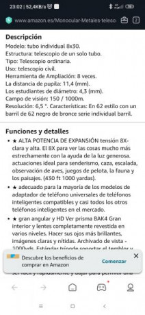 Vendo monocular de calidad con escalas 
62-8WYJ.  98
Óptica fantástica
Claridad perfecta 50