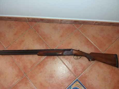 Escopeta superpuesta Sarrasqueta con dos gatillos pero con el primer gatillo tiras los dos tiros y con 02
