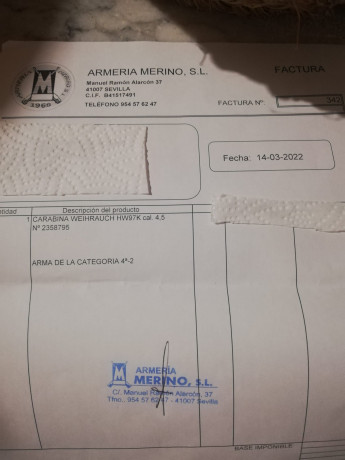 Tengo un encargo de un amigo
Vende Weihrauch HW 97 del 4,5 por no usarla, comprada en Merino en marzo 00