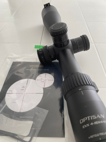 Buenos días.
Se vende  visor OPTISAN EVX 4-16x44I con retícula iluminada MH10X. Tubo de 30mm.
En muy buen 02