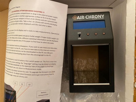 Buenos días, se vende cronógrafo balístico Air Chrony Mk3, está nuevo. Viene en su caja original y solo 20