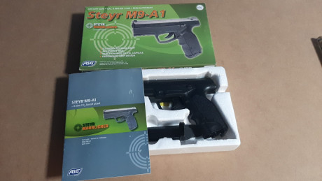 Pistola airsoft ASG Steyr M9-A1 Co2, con licencia Steyr Mannlicher (Austria). Material: ABS

Características: 12