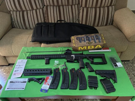 Vendo carabina S&W Mp15/22 con 4 cargadores guardamanos de aluminio de 13”,culata cambiada,puño del 02