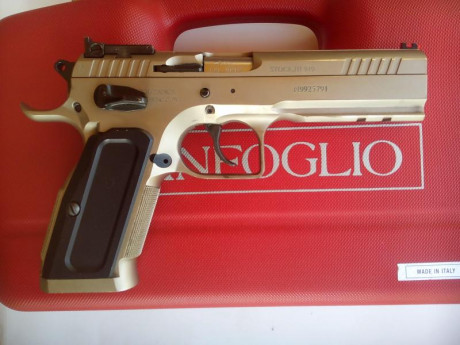 Hola. Vendo pistola Tanfoglio modelo stock III Especial.

Calibre 9x19
Cachas de aluminio, punto de mira 01