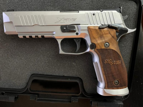 Se vende pistola Sig-Sauer, modelo X-5, como nueva.
Tiene el alza original y otra alza mas estrecha para 01