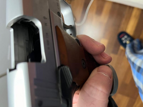 Se vende pistola Sig-Sauer, modelo X-5, como nueva.
Tiene el alza original y otra alza mas estrecha para 00