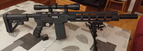 Vendo esta Ruger 10/22, tuneada:
-Kit chasis Archangel 556 ar15 style
-bocacha simulando silenciador
-cargador 00
