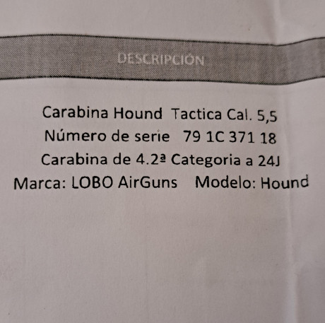 Se vende carabina pcp marca lobo del calibre 5,5 está en perfecto estado muy poco uso con factura , se 40