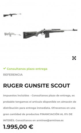Vendo Ruger Scout en calibre .308WIN, con un cargador metálico original Ruger de 10 cartuchos de capacidad, 20