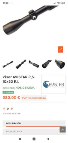 Se vende visor avistar 2'5x10-50 
Prácticamente nueva 
170€
Transporte incluido 00