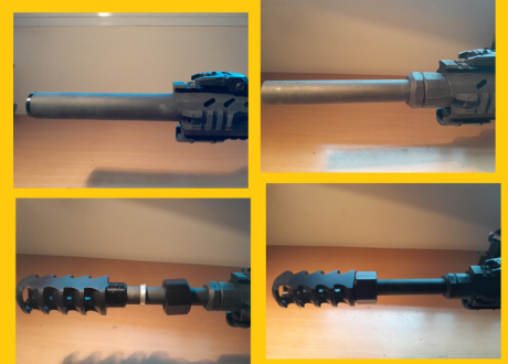 Montaje del freno de boca sin rosca de Sunkmanitu en mi escopeta Shelby para IPSC.
Sólo falta probarlo... 01