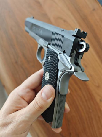 Buenos días a todos,

Vendo pistola Colt 1911 Combat Elite en calibre 38 Super Auto, con cañón de 5 pulgadas, 12