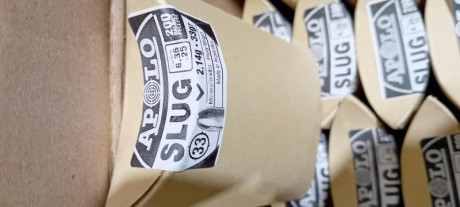 Slug 6,35 (.25) marca Apolo en envase de cartón x 200 unidades.
Precio por caja €9
Precio 3 o más cajas 02
