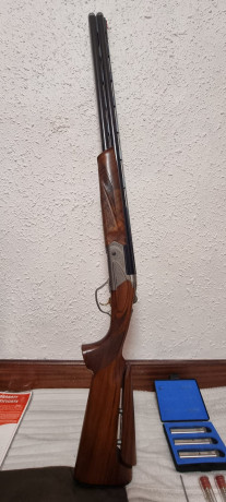 Hola. Vendo escopeta sporting,Fabarm con 5 polichoques extensibles, selector de disparo, funda, Monogatillo 12