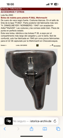 Se vende una muy rara funda alemana para la pistola checa CZ vz.38 (en denominación del III Reich P39t).
Su 12