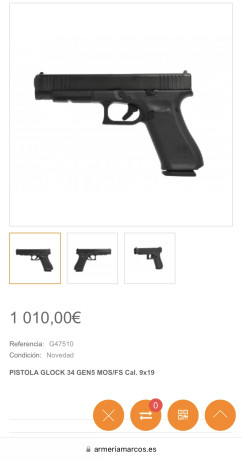 Vendo Glock 34 5ª Generación.  Comprada en Junio en Armería Álvarez de Madrid. Soy el segundo propietario. 40