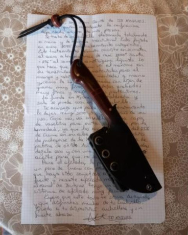 Cuchillo nuevo sin estrenar del prestigioso forjador JD Knives,  19,5 de largo, mango 11,5cm, 8cm hoja, 20