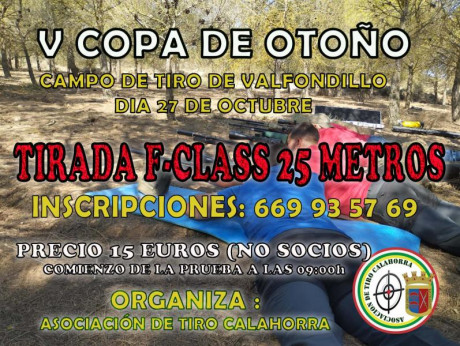   F-CLASS 25M AIRE, CALAHORRA 27 DE OCTUBRE 2024
HORA 09:00H
LUGAR : CAMPO DE TIRO DE VALFONDILLO
PRECIO: 00