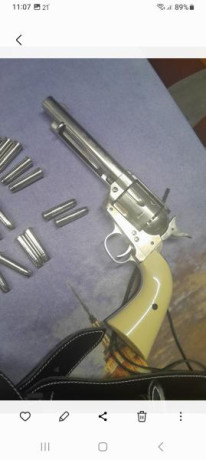 Se vende precioso Colt Peacemaker de co2  calibre 4.5 de cañón estriado con pistolera de cuero y canana 11
