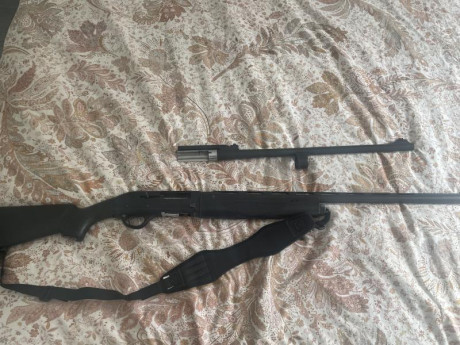 Semiautomática Hatsan, Escort con dos cañones , uno slug con rail , alza y punto
El otro de 70cm con 5 02