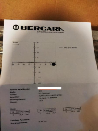 Vendo Bergara hmr 6.5 creedmoor, cañón 24" roscado, etc.
Caja original y certificado de agrupación.
Lleva 11