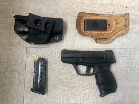 Hola compañeros vendo esta pistola de defensa solo guiable en categoría A. TAURUS PT709 SLIM, 2 fundas, 02