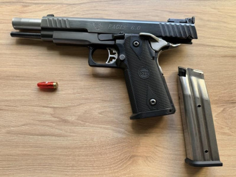 Vendo pistola STI EAGLE de 6 pulgadas con pocos tiros y siempre con munición recargada. Está guiada en 61