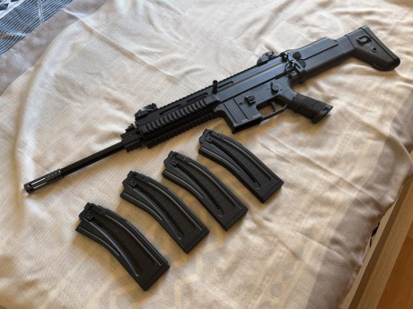 Buenos días.
Vendo Carabina ISSC MK22.
Calibre 22 LR.
Con 4 cargadores. 
Precio 450 euros. 
Está guiada 00