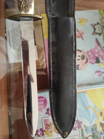Hola vendo está daga o puñal inox con funda de piel y mango de hueso no tiene filo el precio 35€ más portes 01