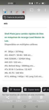 Compro Shell Plate para el calibre 38 spc para la máquina Lee Load Máster. Puse el anuncio en accesorios 00