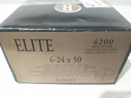 Bushnell Elite Tactical 4200 6-24x50 retícula SFP mildot. Modelo 42-6245T. Torretas de tiro, indicador 10
