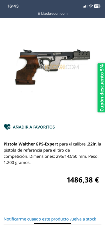  VENDO pistola Walter GSP XPERT calibre 22 guiada en "F" 1.080€ 
Se encuentra en Valladolid, 70