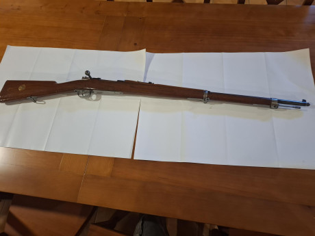 Buenos días, vendo un rifle de cerrojo Carl Gustaf  de 6,5 x 55 mm del año 1902. Tanto la madera como 02